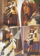 A collage of photos of a woman in a fur coat.