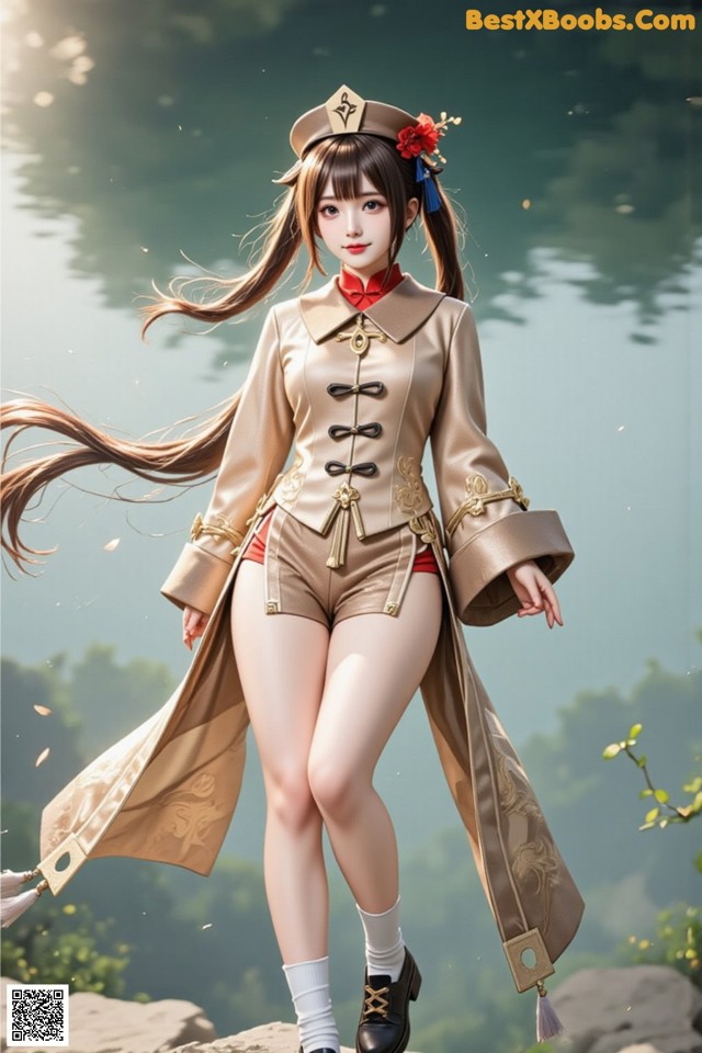 A woman in a military uniform is standing on a rock.
